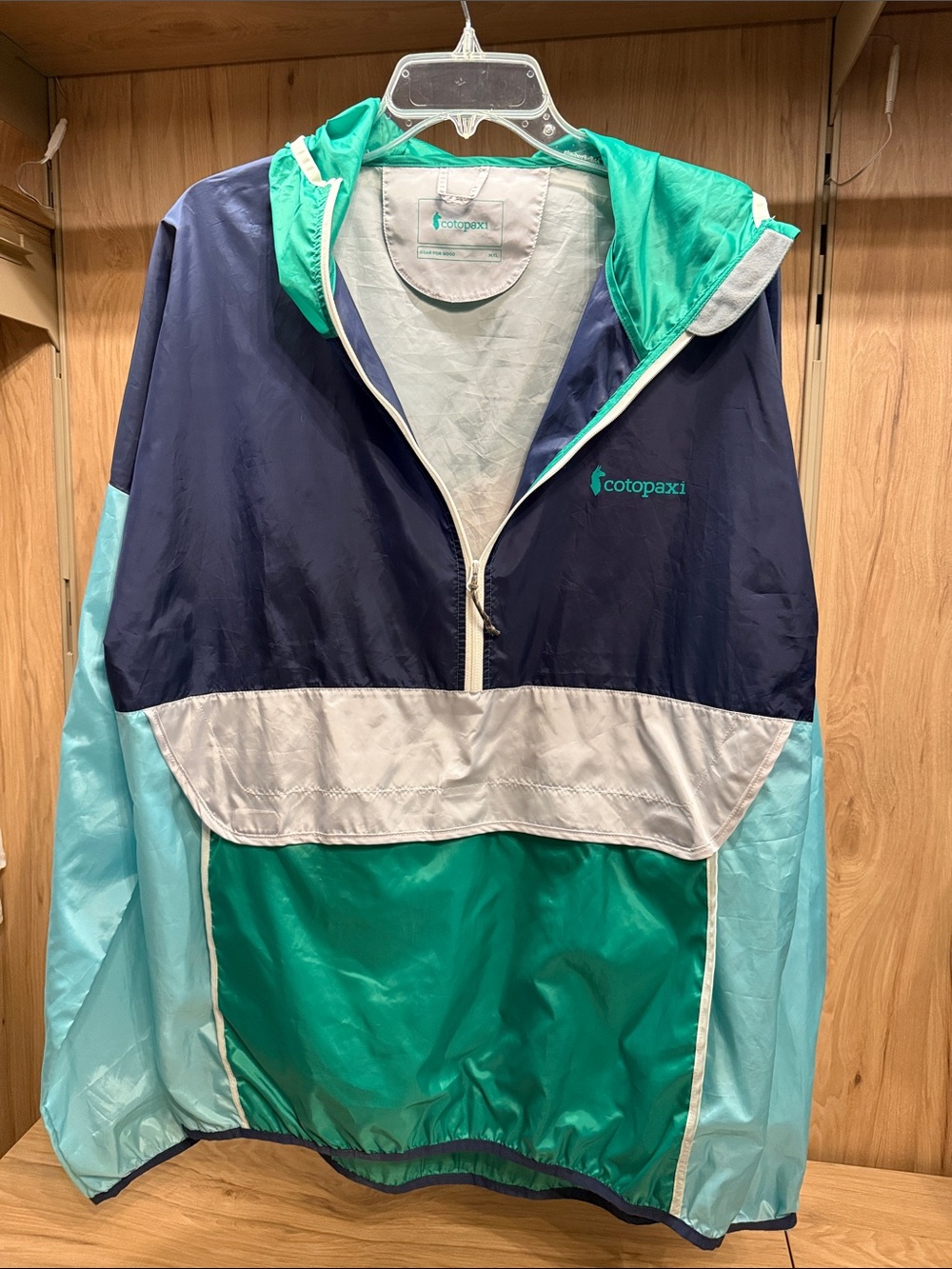 cotopaxi Teal Navy Light Blue Colorblock Kids Rain Jacket